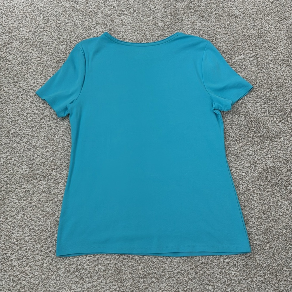 Talbots Women's Teal Pima Cotton Short Sleeve Tee. - Picture 4 of 4